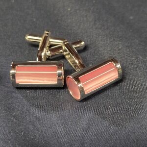 Dolan Bullock Bullet Back Cufflinks Mens Pink Sterling Silver Cats Eye Stone